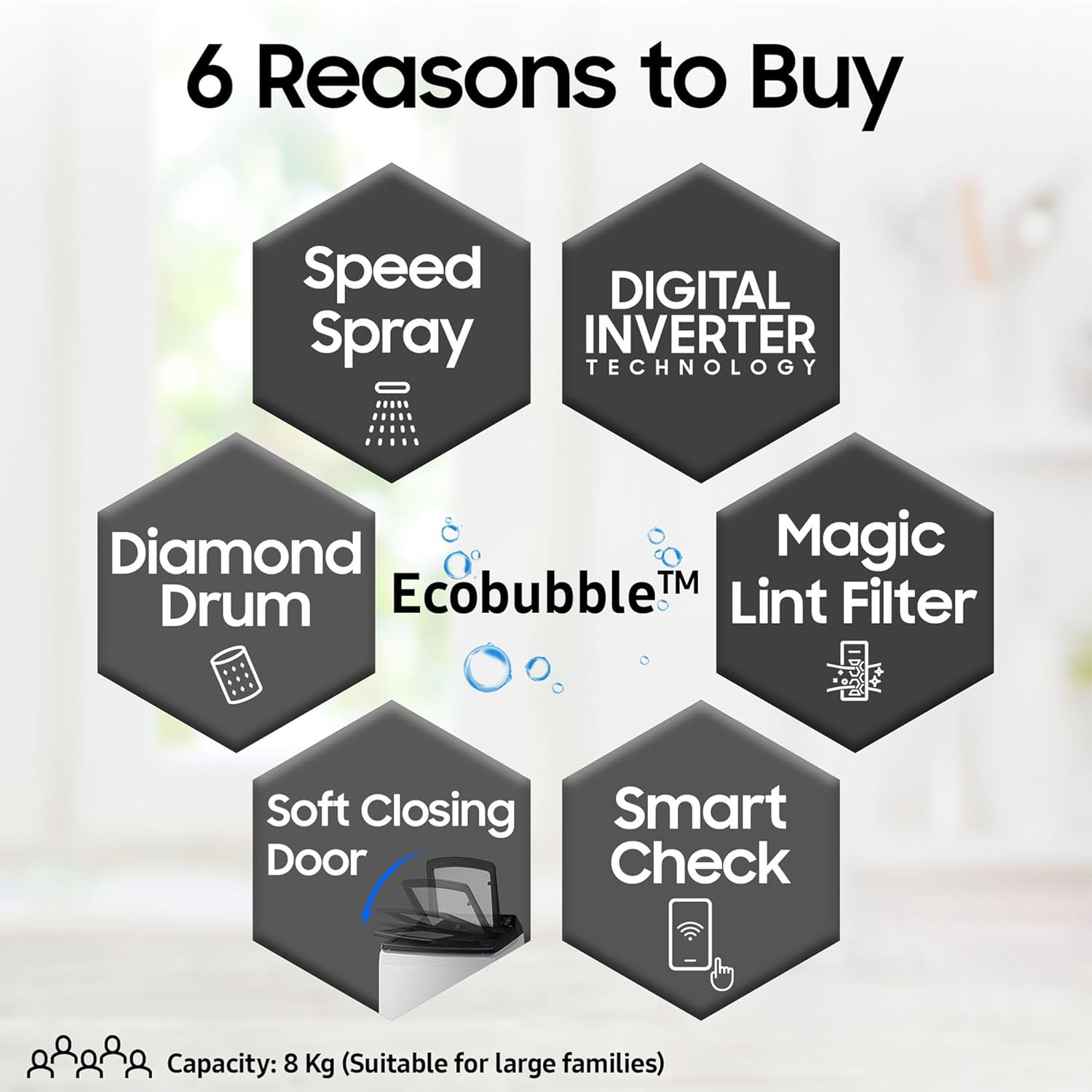 Samsung 8 Kg, Eco Bubble Technology with Super Speed, Soft Closing Door, Fully-Automatic Top Load Washing Machine (WA80BG4545BYTL, Lavender Gray)