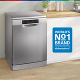 Bosch 15 Place Setting (fits up to 80 utensils) Free-Standing Dishwasher for Indian Utensils | Hygiene+ & Intensive Kadhai Program (SMS46KI03I, Silver Inox, Inbuilt Heater, Removes 99.9% Germs)
