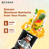 Faber Sportz 2-in-1 Nutrifit Nero Blender Mixer Grinder - 400W, 100% Copper Motor, Detachable SS Blade, 500ML & 300ML Jars, Wet & Dry Grinding, Smoothie Maker