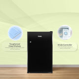 Haier 100 L 2 Star Direct Cool Single Door Mini Bar Refrigerator with Chiller Freezer Box, LED Light for Clear View, Lock & Key and Easy Clean Back (HRD-1252KSA, Black Steel, )