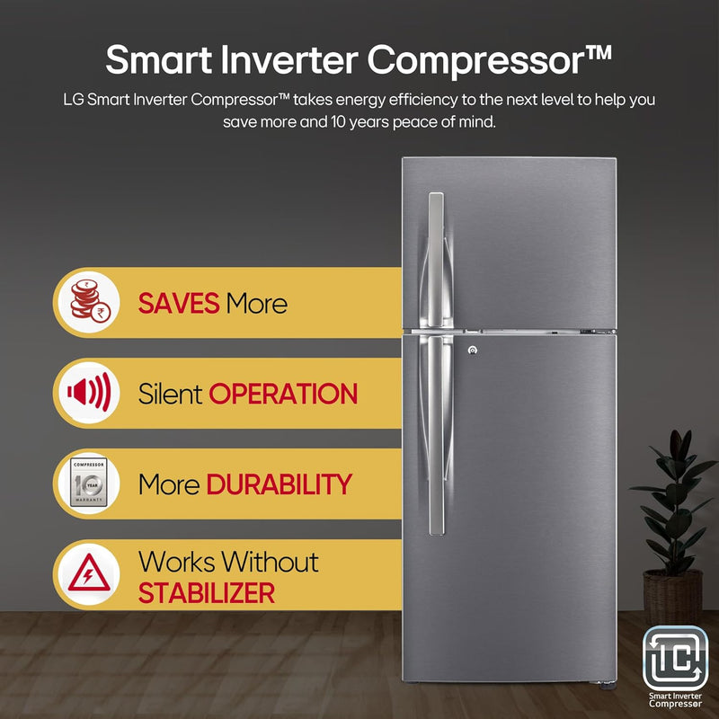 LG 240 L 3 Star Frost-Free Smart Inverter Double Door Refrigerator (GL-S292RDSX, Dazzle Steel, Convertible & Multi Air Flow Cooling)
