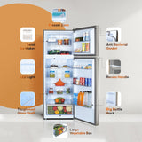 Haier 358 L 3 Star Frost Free Top Mount Double Door Refrigerator | Convertible 10-in-1 | Triple Inveter (HEF-363TS-P, Inox Steel)