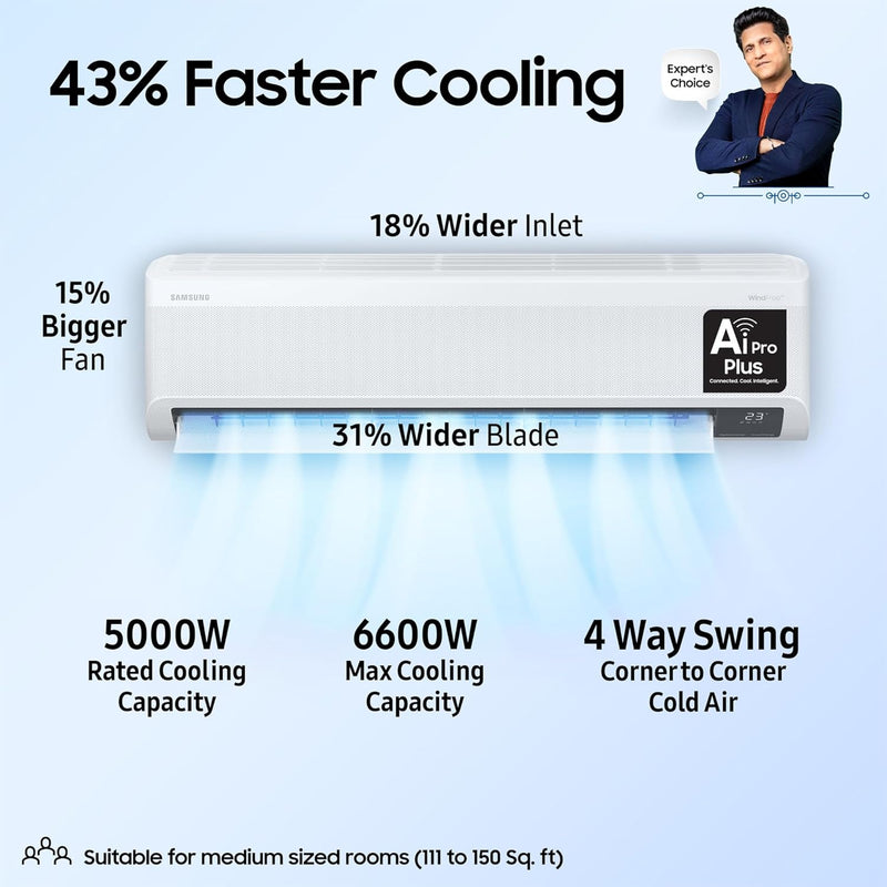 SAMSUNG 1.5 Ton 5 Star Split Inverter AC with Wi-fi Connect  - White