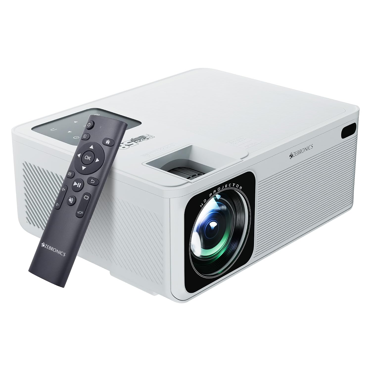 ZEBRONICS PIXAPLAY 58, Smart Projector, 12000 Lumens, 4K Support, 210 Inch Screen Size, Quad Core Processor, Bluetooth, HDMI, USB, WiFi, AUX, 1080p Native, APP Support, Miracast