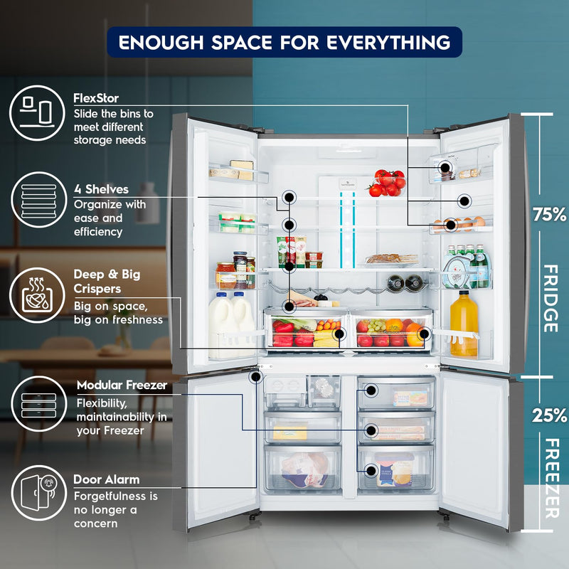 Electrolux 600L Frost Free Inverter French Door Refrigerator, TasteLockPlus Technology, FlexStor, Matte Dark Grey Stainless Steel, UltimateTaste 700, EQE6000A-B | Open Box like New |