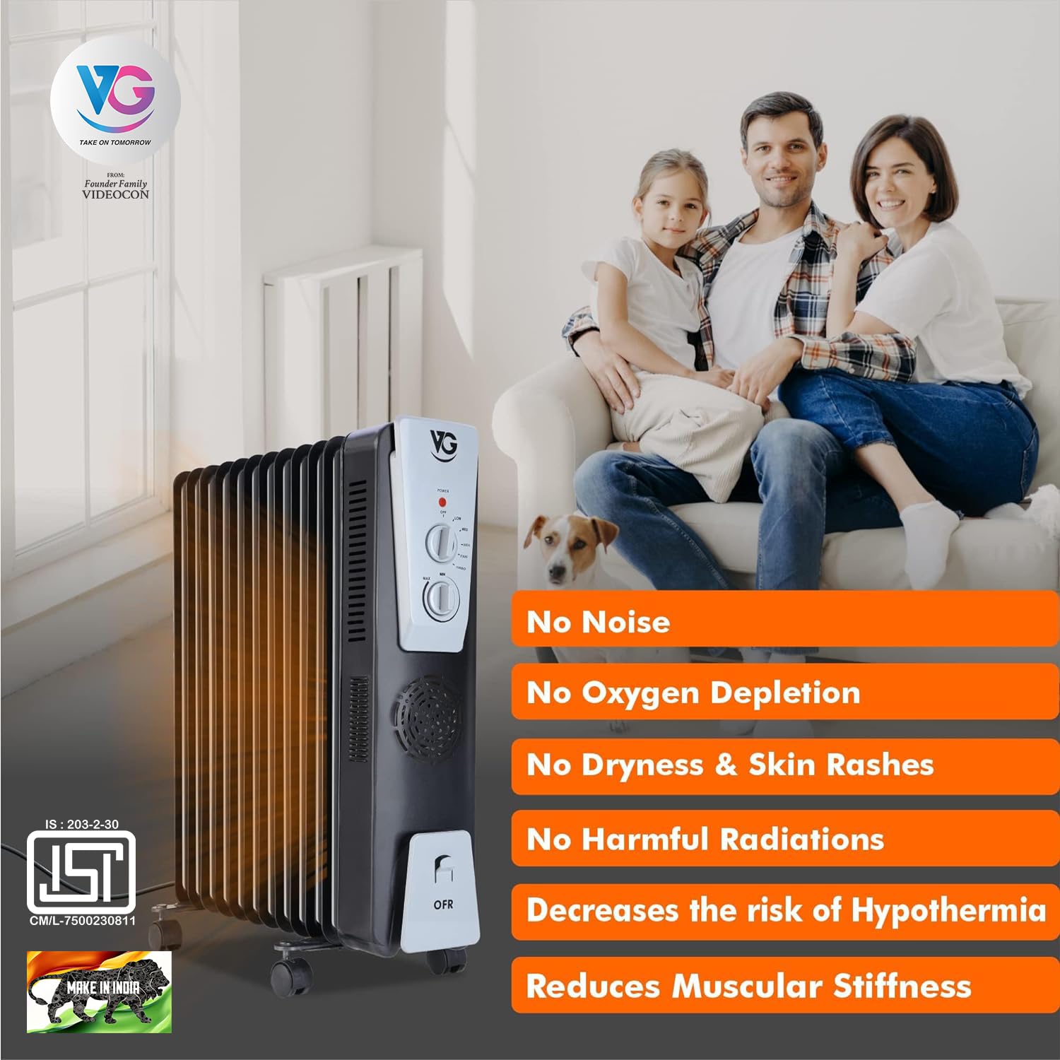 VG OFR Room Heater 13 Fin 2900 Watts Oil Filled Room Heater with PTC Ceramic Fan Heater(OFR 13F DLX Black)