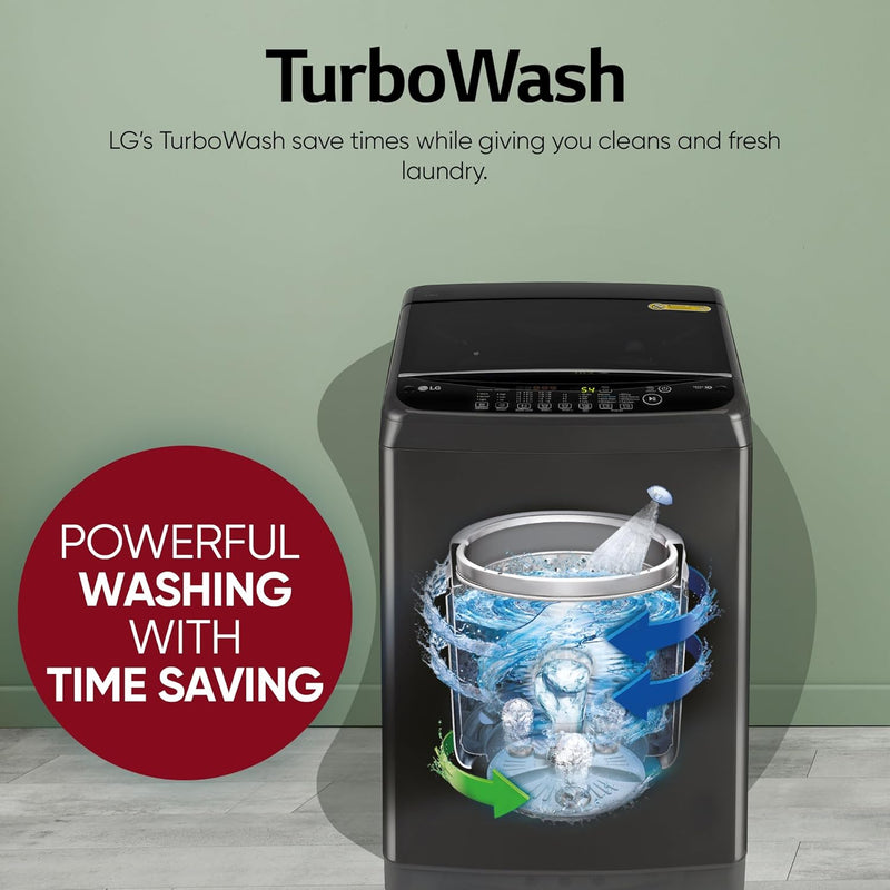 LG 9 kg 5 Star, Smart Inverter Technology, TurboDrum, Jetspray+, Turbowash, Smart Diagnosis, Soft Closing Door, tub cleaning after every wash cycle Fully Automatic Top Load Washing Machine Black, Grey (T90AJMB1Z)