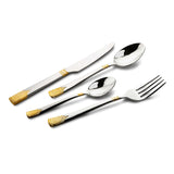 FnS Illumina 24 Pieces Stainless Steel Cutlery Set with Leatherette Gift Box | 6 Pieces Each Dinner Spoons, Dinner Forks, Tea Spoons & Butter Knives | Round Handle Flatware Set