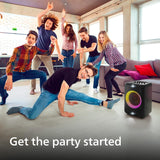 Philips Audio TAX3206/94 80W Bluetooth Party Speaker with 14 Hours Play Time, Karaoke Features, Guitar and Mic Input, Party Lights and Carry Handle (Black)