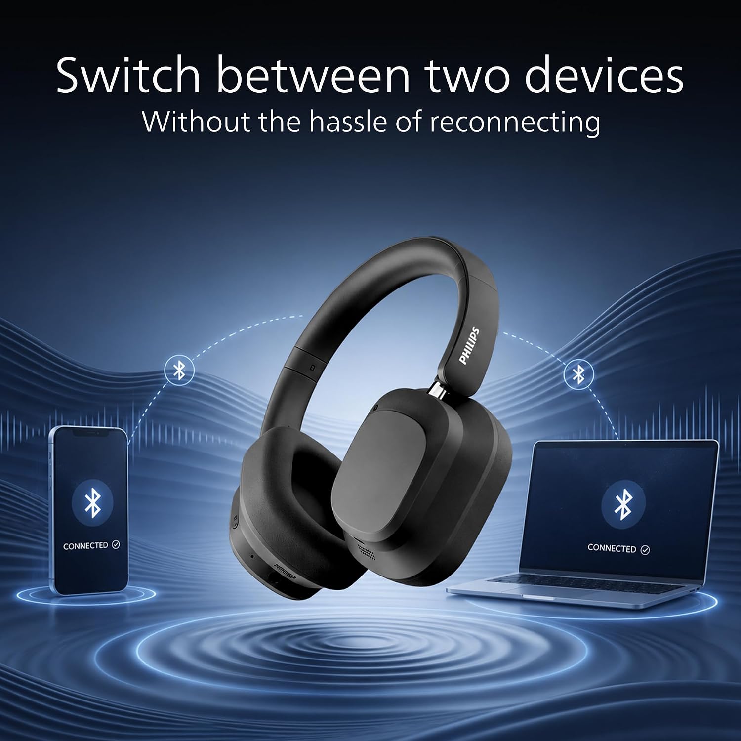 PHILIPS TAH6550 Bluetooth Wireless Over-Ear Headphones with 3 Mics, 60 Hours Battery Life, 40mm Drivers, Bluetooth 5.3,