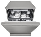 LG 15 Place Setting Dishwasher for Indian Utensils|Cleans Kadhai & Pressure Cooker|TrueSteam & QuadWash Technology|Inverter| Freestanding Dishwasher with Auto Open Door & WiFi (DFB435FV, Prime Silver)