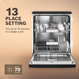 Bosch 13 Place Setting (fits up to 70 utensils) Free-Standing Dishwasher for Indian Utensils | Hygiene+ & Intensive Kadhai Program (SMS66GB01I, White, Inbuilt Heater, Removes 99.9% Germs)