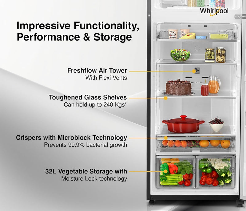 Whirlpool 411L 2 Star IntelliFresh Convertible Inverter Frost Free Double Door Refrigerator (IF INV CNV 455 Steel Onyx-Z, 2s)