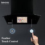 Beyond Appliances Asteria 60cm Auto Clean Kitchen Chimney | 1408 CMH Suction | Filterless | Curved Glass | Smart Screen & Speakers | Touch Control | Black Finish,ASTERIA 60CM( BASE-CA60-IF-001)-BLACK/BA-AS-AD-60-CM