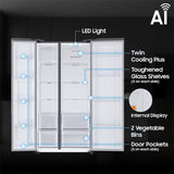 Samsung 653 L 3 Star Frost Free Double Door Convertible 5in1 Digital Inverter Side By Side AI Enabled Smart Refrigerator with WiFi RS76CG8003S9HL Silver Refined Inox 2024 Model