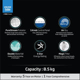Voltas Beko, A Tata Product 8.5 Kg 5 Star Semi-Automatic Top Loading Washing Machine (2024 Model, WTT85UHA/OK5I0I0W01, Blue, Air Dry & Pulsator wash technology)