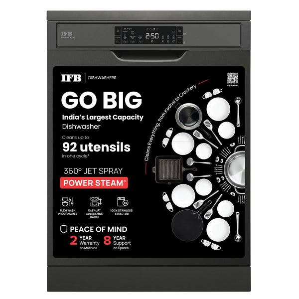 IFB 16 Place Settings with DeepClean® Technology Powered by AI Freestanding Dishwasher (Neptune VX16, Inox Grey, Largest Capacity Washes upto 92 Utensils, 70 Degree Hot Water Wash)
