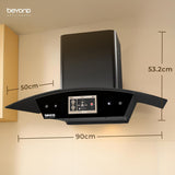 Beyond Appliances Asteria 90cm BLDC Auto Clean Kitchen Chimney | 1800 CMH Suction | Filterless | Curved Glass | Smart Screen & Speakers | Touch Control | Black(BA-CR-AS-AD-BL-90-CH)
