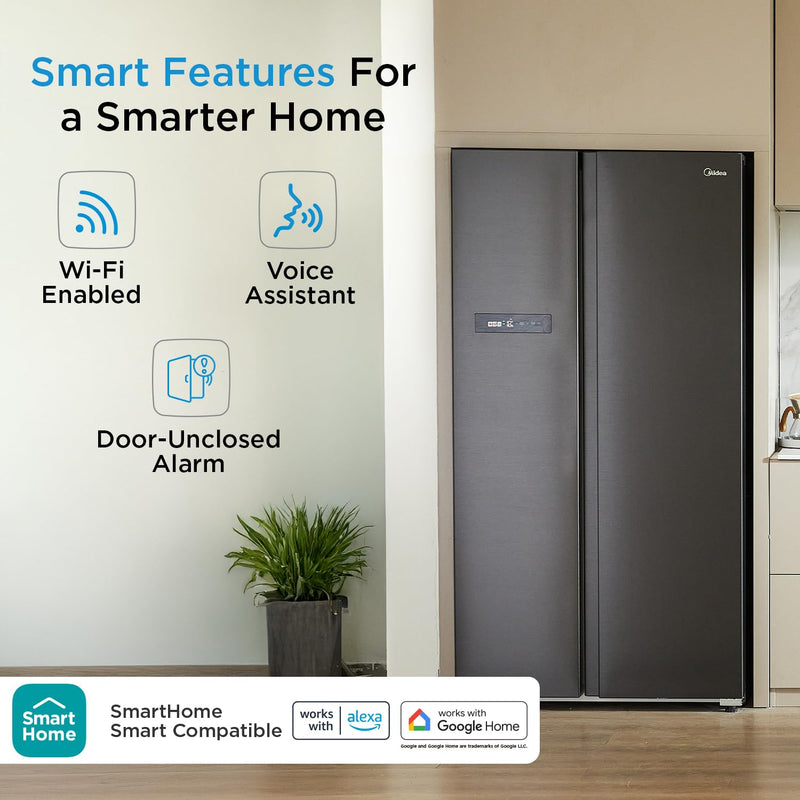 MDRS791MIF28IND, Midea, Side by Side , 592 L, Inverter, Jazz Black,WiFi (open Box Like New)