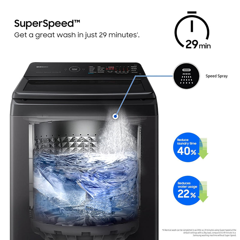 Samsung 10 Kg, 5 Star, AI Wash, Ecobubble, AI Energy Mode, AI VRT+, Super Speed, Soft Closing Door, Wi-Fi, Digital Inverter, Fully-Automatic Top Load Washing Machine (WA80F08S2LTL, Lavender Gray)