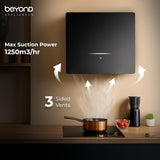 Beyond Appliances Cube Plug N Play Ductless Kitchen Chimney|1250 M³/Hr Suction|Auto Clean|5-Stage Charcoal Activated Filter|Touch Control|3-Way Suction|48 Db Low Noise|Black