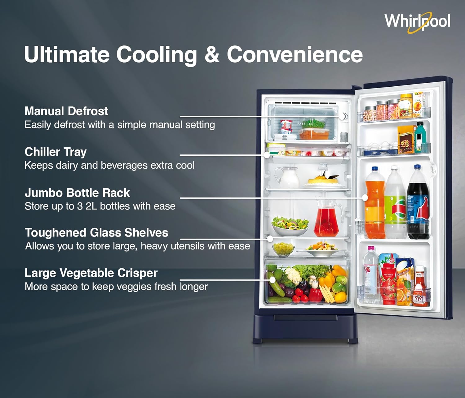 Whirlpool 192 L 4 Star Icemagic Powercool Direct-Cool Single Door Refrigerator with Base Drawer (215 IMPC ROY 4S SAPPHIRE MULIA-Z)