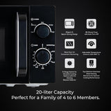 Pigeon 20L Nano Wave Solo Microwave Oven | 700 Watts | 5 power levels (Re-Heat, Pop, Cook, Steam, Defrost - SKSMWO20L) | Black