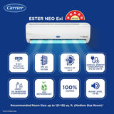 Carrier 1 Ton 5 Star AI Flexicool Inverter Split AC (Copper, Convertible 6-in-1 Cooling,Dual Filtration with HD & PM 2.5 Filter, Auto Cleanser, 2024 Model,ESTER Exi, CAI12ES5R34F0,White)