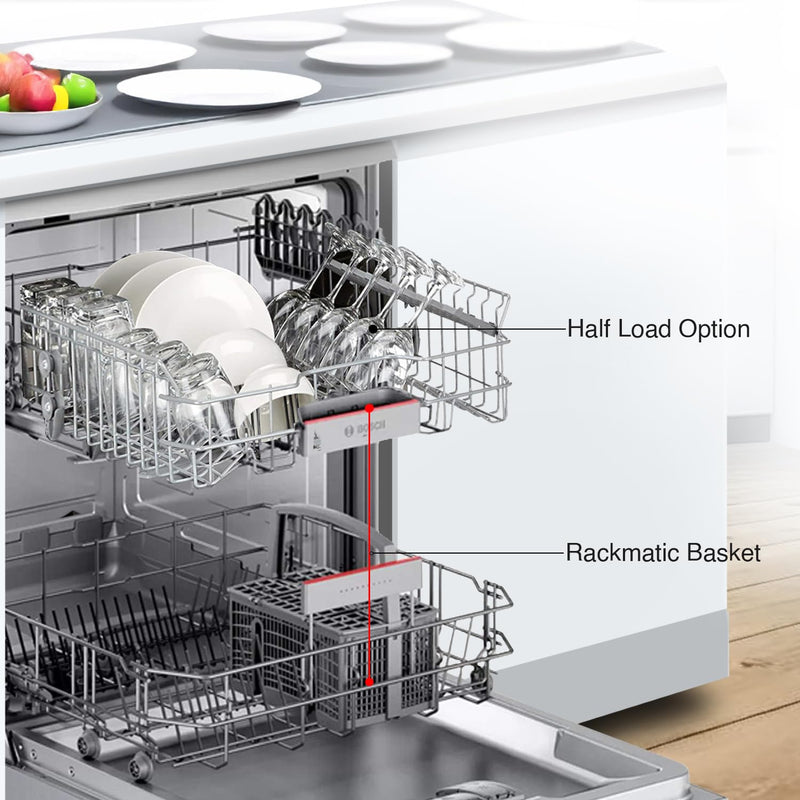 Bosch 13 Place Setting, EcoSilence Drive, Hygiene plus certified with Intensive Kadhai program, Free Standing Dishwasher, World No.1 Brand in Dishwasher (SMS66GI01I, Silver Inox, Inbuilt heater)