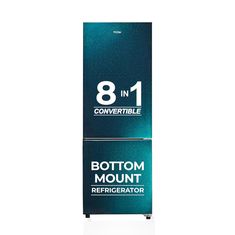 Haier 237L 2 Star Frost Free Bottom Mount Double Door Refrigerator|8 In 1 Convertible Modes|Jhukna Mat-Bottom Freezer|200% Faster Ice Making in 49 Minutes (HRB-2872BSB-P, Sparkle B