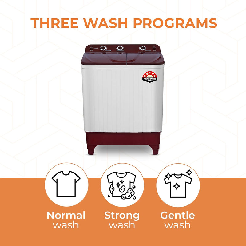 Power Guard 7 kg 5 Star Semi-Automatic Top Loading Washing Machine Appliance (2024 Model,PG70WM-BG-OP, Burgundy, Powerful Motor, Effective Wash Pulsator,Air Turbo Drying,1380 RPM & Castors)