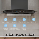 Midea 60 cm 1600 m3/hr BLDC, Filter-less, Wi-Fi enabled, intelli- Autoclean, 9 speed kitchen Chimney, Free Installation Kit (Megan Auto Clean), Black