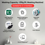 LG 7 Kg 5 Star Steam, Inverter Direct Drive Technology, 6 Motion DD, Fully-Automatic Front Load Washing Machine (FHB1207Z2WB, Dial + Full Touch Buttons & LED Display, Essence White)