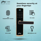 Godrej Smart LocksICatus Touch PlusISmart Digital Lock for Wooden DoorI4 in 1 AccessI FingerprintIRfidIPin AccessIMechanical KeyIChampagne Gold Finish, Alloy Steel
