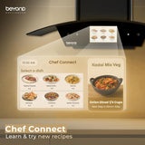 Beyond Appliances Asteria 90cm BLDC Auto Clean Kitchen Chimney | 1800 CMH Suction | Filterless | Curved Glass | Smart Screen & Speakers | Touch Control | Black(BA-CR-AS-AD-BL-90-CH)
