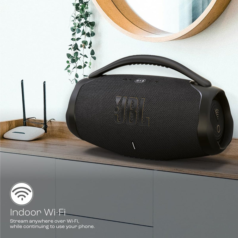 JBL Boombox 3 Wi-Fi, Wireless Portable Bluetooth Speaker, 24H Playtime, Deepest Bass, Built-in Powerbank, Wi-Fi with AirPlay, Alexa Multi-Room, Chromecast Built-in