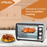 Bajaj 2000TM 20Ltr Oven Toaster Griller (20L OTG) 1400 Watts Oven For Kitchen Grilling, Baking, Toasting & Rotisserie,Transparent Glass Door,Temperature & Timer Control ,Black