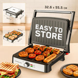 INALSA Sandwich Maker 2200W|Large Non-Stick Coated Cooking Plates|Adjustable Temperature Control|Dual Safety Thermostat|Cool Touch Handle|Removable Oil Collector Tray|2 Yr Warranty,Grill Master Ultra