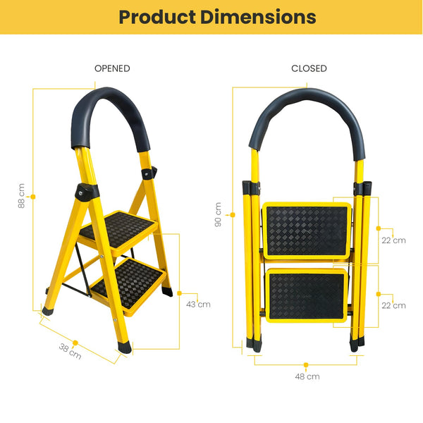 Asian Paints TruCare 2-Steps Trendy Steel Ladder, Foldable Ladder for Home & Office use, Durable, Wide, Anti-Skid, Lightweight & Easy to Carry, with 5
