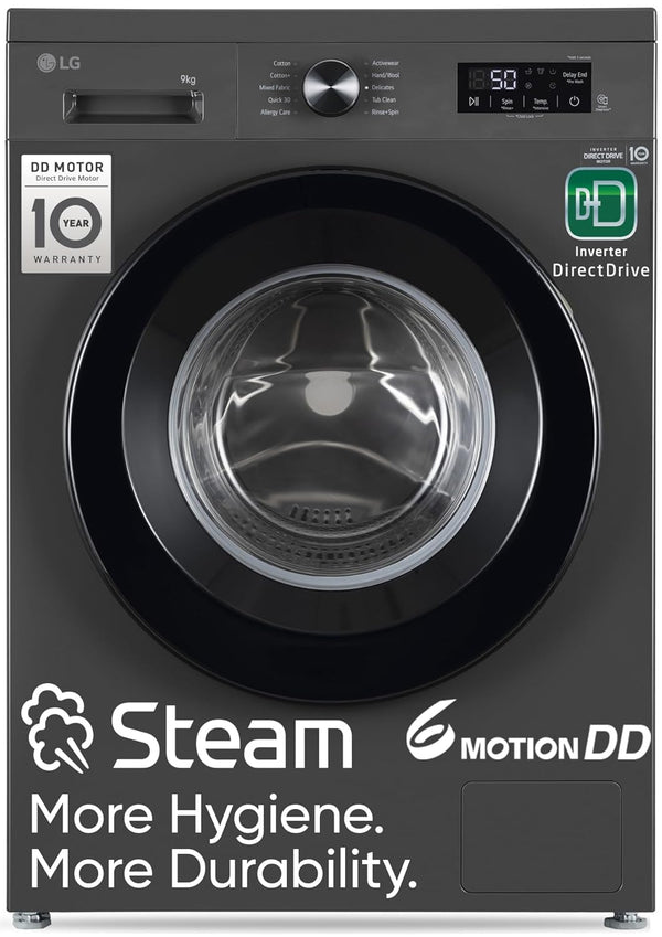 LG 9 Kg, 5 Star, Direct Drive Technology, Steam Wash, 6 Motion DD, Fully-Automatic Front Load Washing Machine (FHB1209Z2M, Allergy Care, In-Built Heater, Touch Panel, Middle Black)