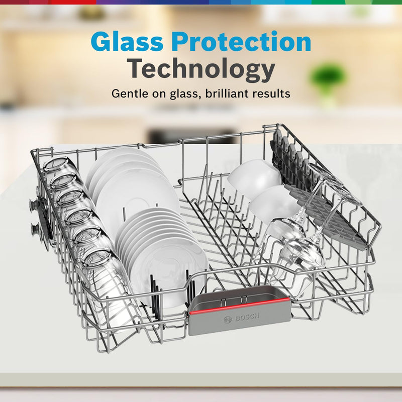 Bosch 13 Place Setting Dishwasher with Intensive Kadhai Program, No Pre-Rinse, 70? Hot water wash, Half Load Option & Extra Cutlery Box - (SMS66GI01I, Silver, Glass Protection Technology)