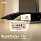 Beyond Appliances Asteria 90cm BLDC Auto Clean Kitchen Chimney | 1800 CMH Suction | Filterless | Curved Glass | Smart Screen & Speakers | Touch Control | Black(BA-CR-AS-AD-BL-90-CH)