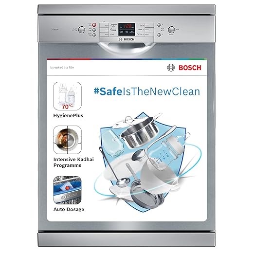 Bosch 13 Place Setting (fits up to 70 utensils) Free-Standing Dishwasher for Indian Utensils | Hygiene+ & Intensive Kadhai Program (SMS66GB01I, White, Inbuilt Heater, Removes 99.9% Germs