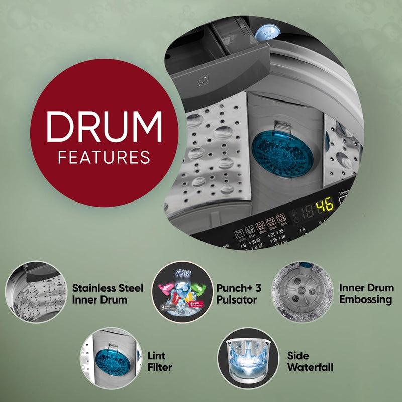 LG 9 kg 5 Star, Smart Inverter Technology, TurboDrum, Jetspray+, Turbowash, Smart Diagnosis, Soft Closing Door, tub cleaning after every wash cycle Fully Automatic Top Load Washing Machine Black, Grey (T90AJMB1Z)