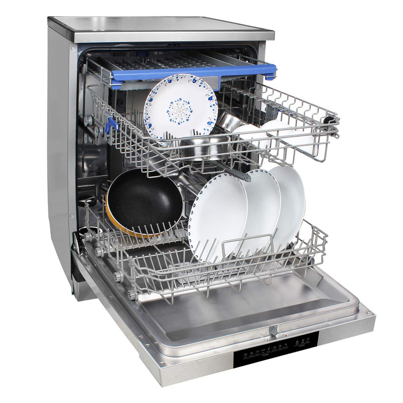 Faber 14 Place Settings Free Standing Dishwasher,8 Wash Programs, LED Display, Adjustable Racks, 3D Wash for Tough Stains, FFSD 8PR 14S, Silver