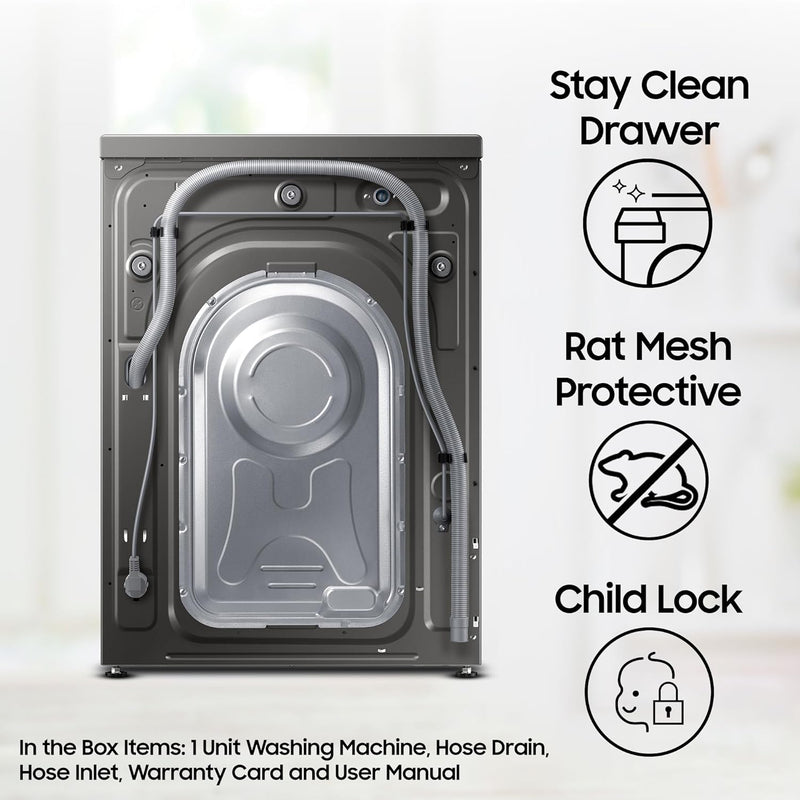 Samsung 7 kg, 5 Star, AI Control, Wi-Fi, Digital Inverter, Motor, Fully-Automatic Front Load Washing Machine (WW70T502NAN1TL, Hygiene Steam, Inox)