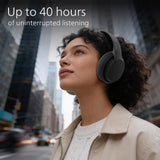 PHILIPS TAH4050 Wireless Bluetooth Headphones with Mic, 40mm Dynamic Drivers, Bluetooth 6.0, Up to 30H Playtime, Dual Device Pairing, USB-C Fast Charging, AUX Support, Over-Ear Headset, Black
