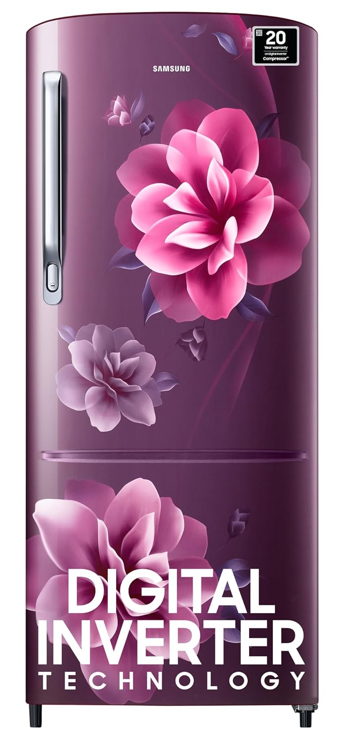 Samsung 183 L, 4 Star, Digital Inverter, Direct-Cool Single Door Refrigerator (RR20C1724CR/HL, Red, Camellia Purple, 2024 Model)