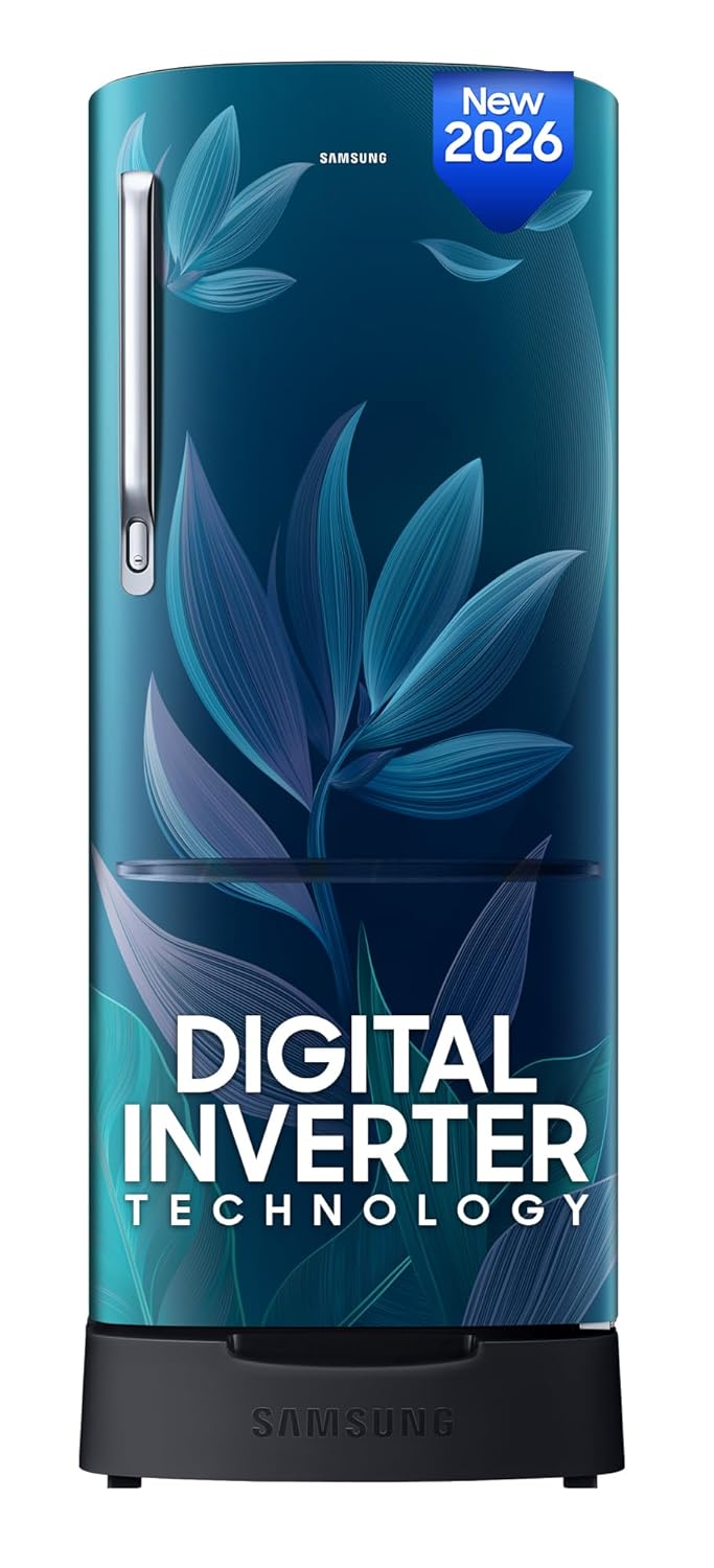 Samsung 183 L, 4 Star, Digital Inverter, Direct-Cool Single Door Refrigerator (RR20H28249U/NL, Paradise Bloom Blue, Base Stand Drawer, Single Touch Defrost, )