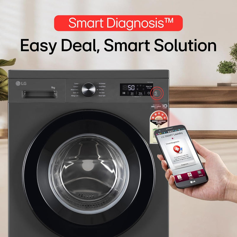 LG 9 Kg, 5 Star, Direct Drive Technology, Steam Wash, 6 Motion DD, Fully-Automatic Front Load Washing Machine (FHB1209Z2M, Allergy Care, In-Built Heater, Touch Panel, Middle Black)